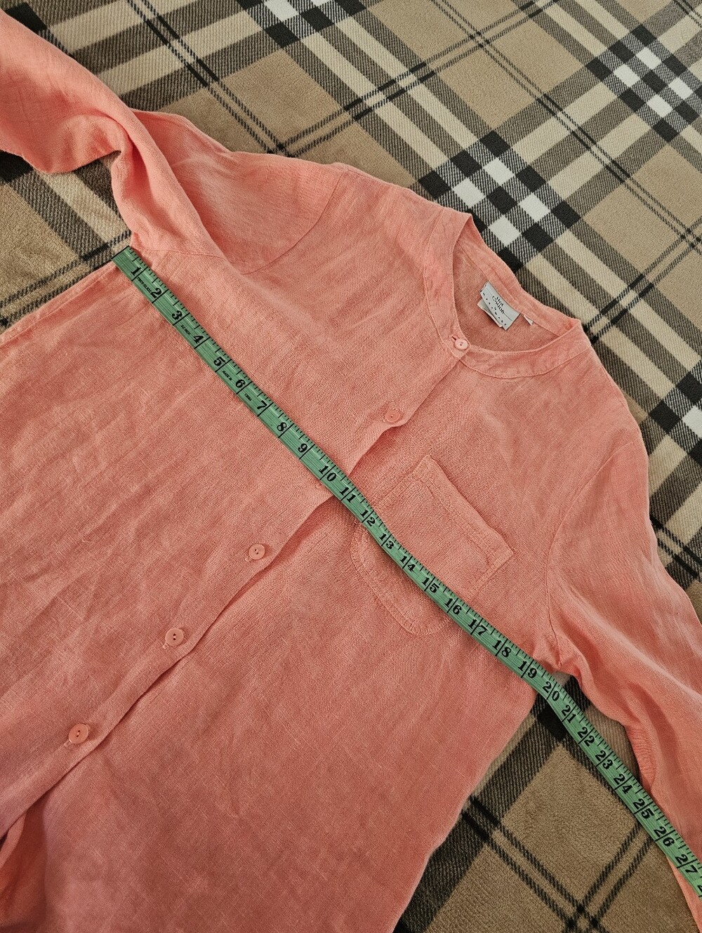 Hot Cotton Coral Button-Front Linen Shirt - Picture 6 of 7
